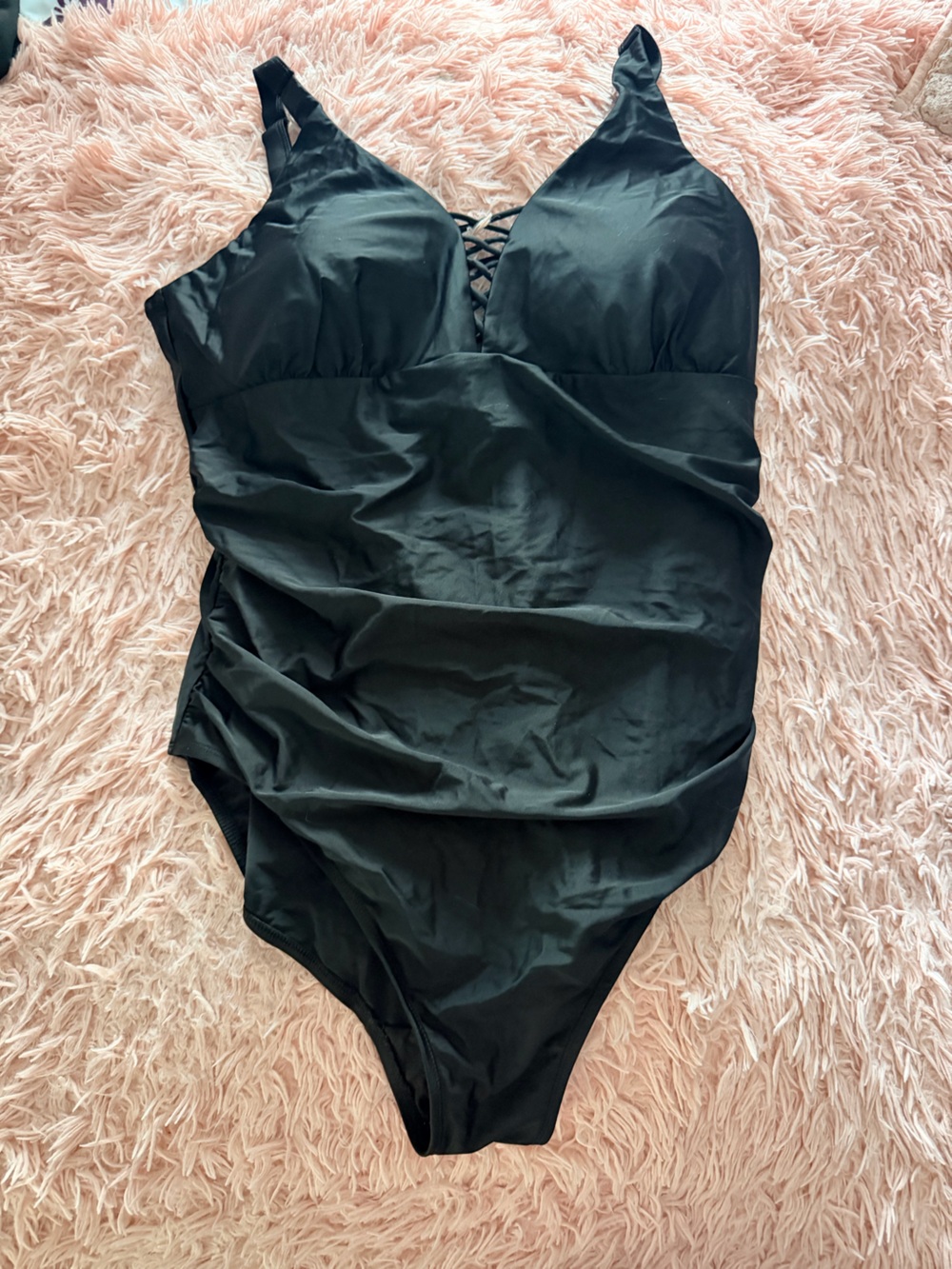 Cactus Black One-Piece Swimsuit with Lace-Up Detail